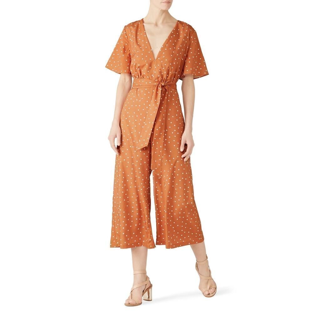 StyleStalker Laurel Jumpsuit Women's XS Orange Cropped Flared Leg V-Neck RTR